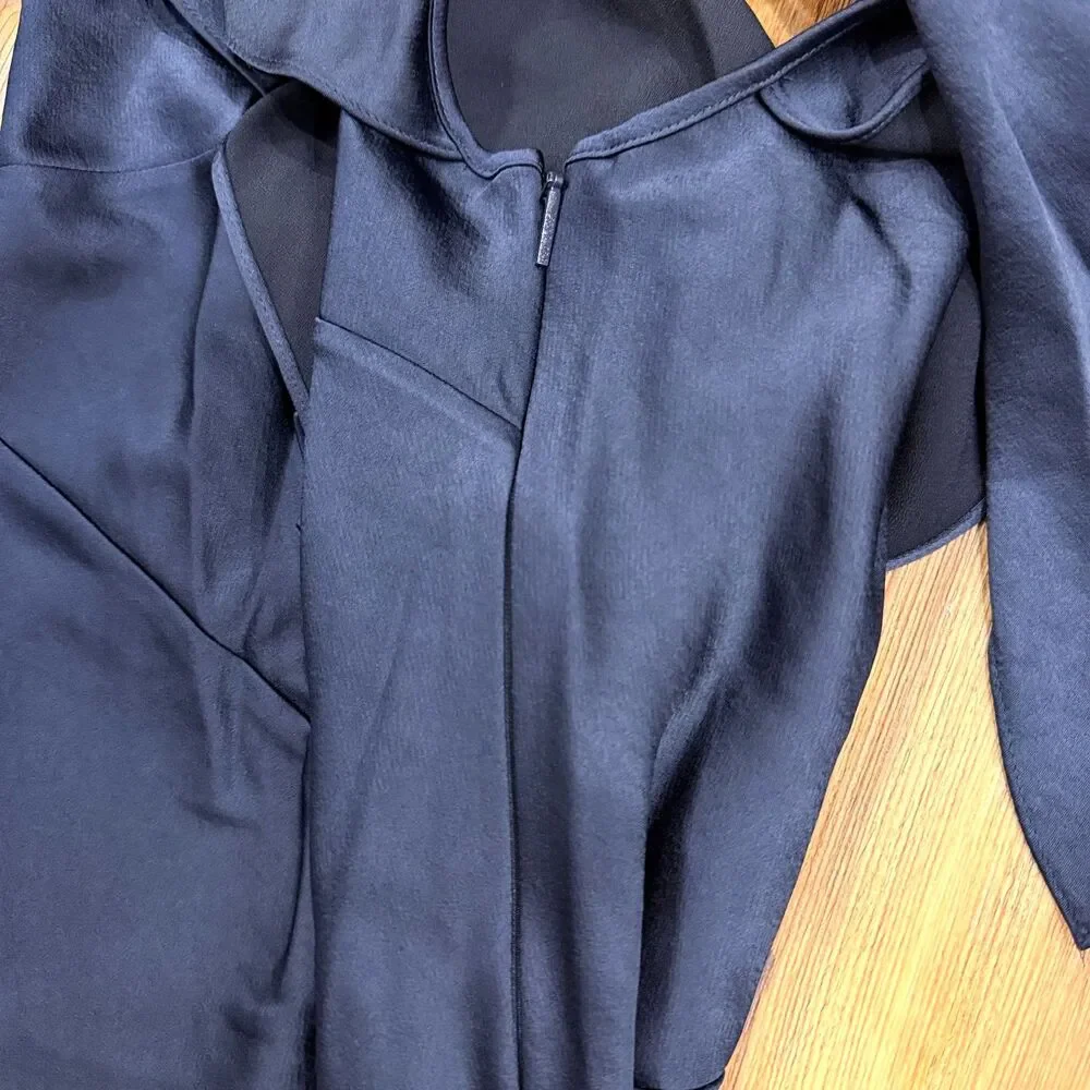 NWT Ted Baker Size 6 Keomi Navy Waterfall Ruffle Satin Bias Cut Midi Dress TB 2 - Picture 13 of 13